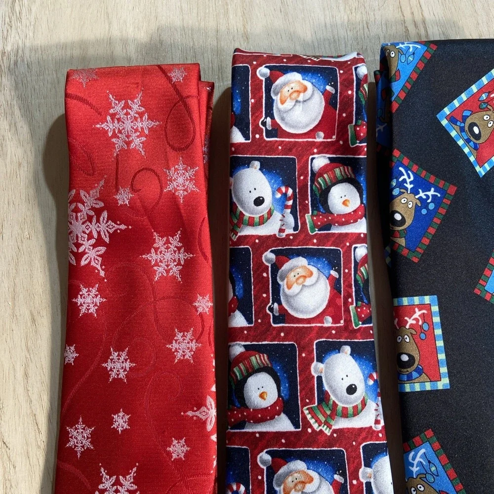 Lot Of 4 Christmas Ties - Snowman / Reindeer /‎ Santa / Snowflakes